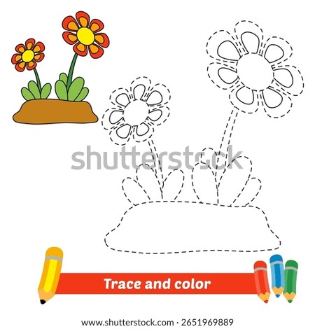 trace and color for kids, flower vector