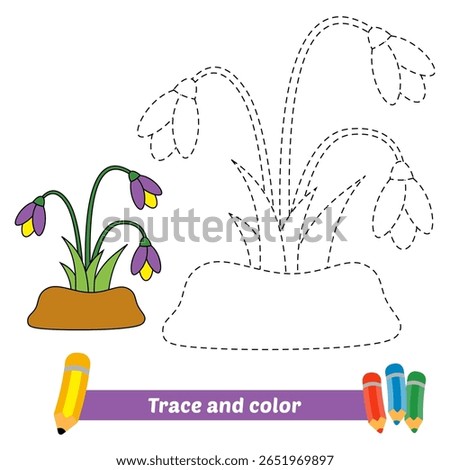 trace and color for kids, flower vector