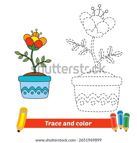 trace and color for kids, flower vector
