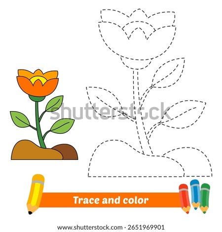 trace and color for kids, flower vector