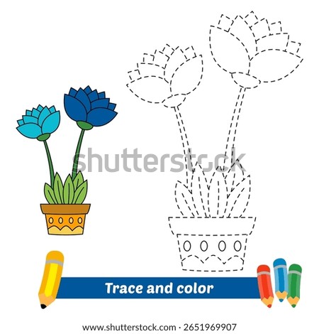 trace and color for kids, flower vector