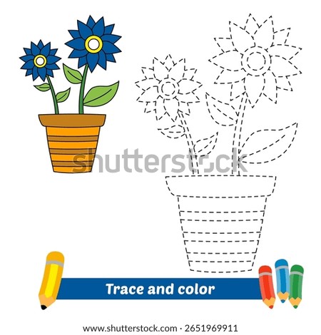 trace and color for kids, flower vector