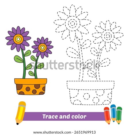 trace and color for kids, flower vector