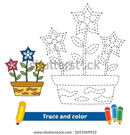 trace and color for kids, flower vector