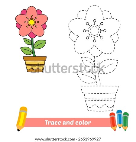 trace and color for kids, flower vector