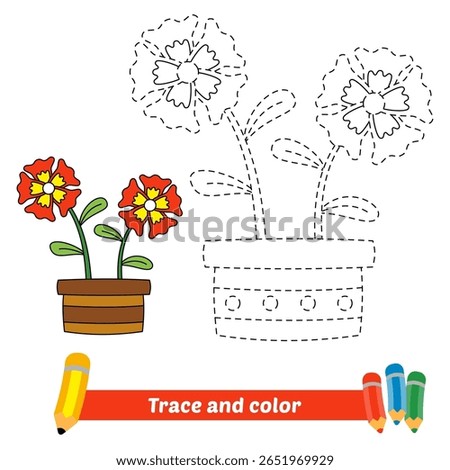 trace and color for kids, flower vector