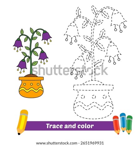 trace and color for kids, flower vector