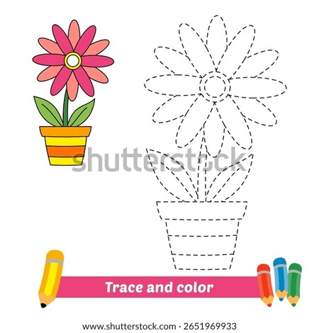 trace and color for kids, flower vector