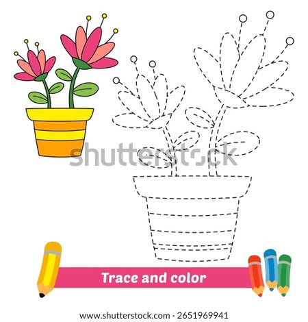 trace and color for kids, flower vector