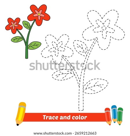 trace and color for kids, flower vector