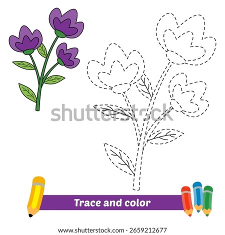 trace and color for kids, flower vector