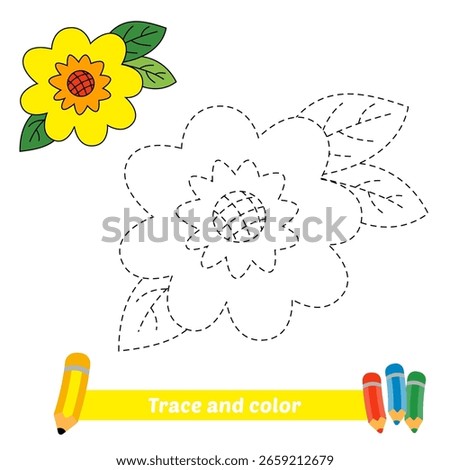 trace and color for kids, flower vector