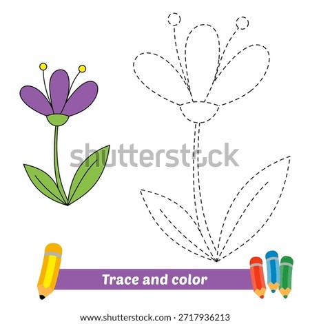 trace and color for kids, flower vector