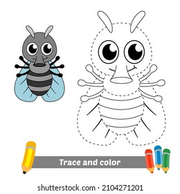 Trace and color for kids, fly vector