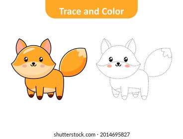 Trace And Color For Kids, Fox Vector