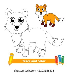 Trace and color for kids, fox vector