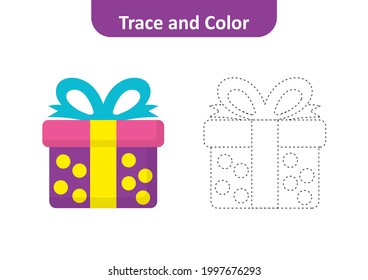 Trace and color for kids, gift box vector