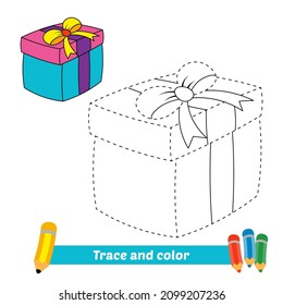 Trace and color for kids, gift box vector