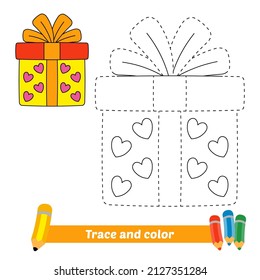 Trace And Color For Kids, Gift Box Vector