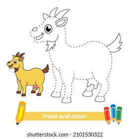 Trace and color for kids, goat vector