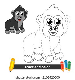 Trace and color for kids, gorilla vector