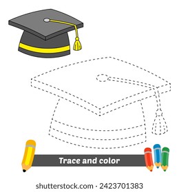 trace and color for kids, graduation cap vector