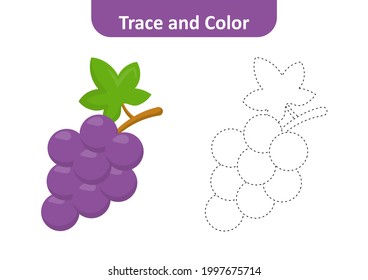 Rastreo y color para niños, vector de uvas