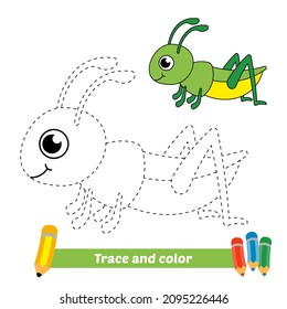 Rastreo y color para niños, vector saltamontes