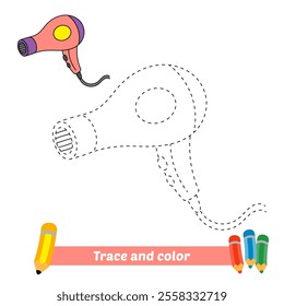 trace and color for kids, hair dryer vector