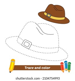 Trace and color for kids, hat vector