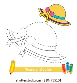 Trace and color for kids, hat vector