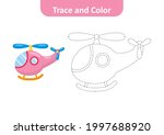 Trace and color for kids, helicopter vector
