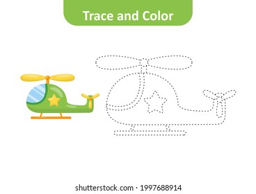 Trace and color for kids, helicopter vector