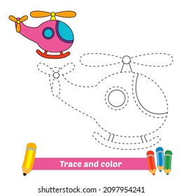 Trace and color for kids, helicopter vector