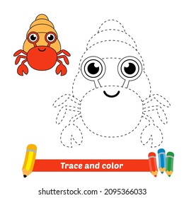 Trace   color for kids  hermit crab vector