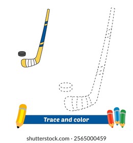 trace and color for kids, hockey stick vector