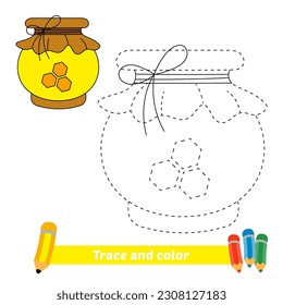 trace and color for kids, honey jar vector