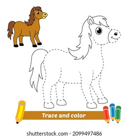 Trace and color for kids, horse vector