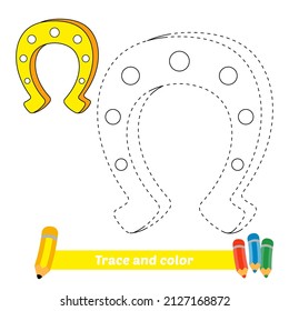 Trace and color for kids, horseshoe vector