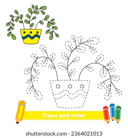 trace and color for kids, house plant vector