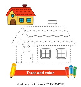 Trace And Color For Kids, House Vector