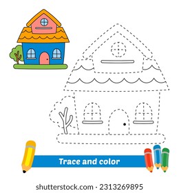 traza y color para los niños, vector de casa