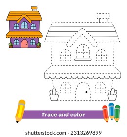 trace and color for kids, house vector