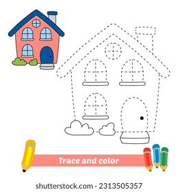 trace and color for kids, house vector