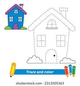 traza y color para los niños, vector de casa