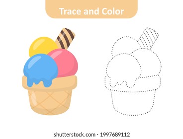 Rastreo y color para niños, vector de helados