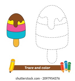 Trace and color for kids, ice cream vector