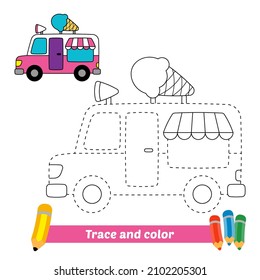 Trace And Color For Kids, Ice Cream Car Vector