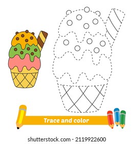 Trace and color for kids, ice cream vector