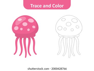 Trace and color for kids, jellyfish vector